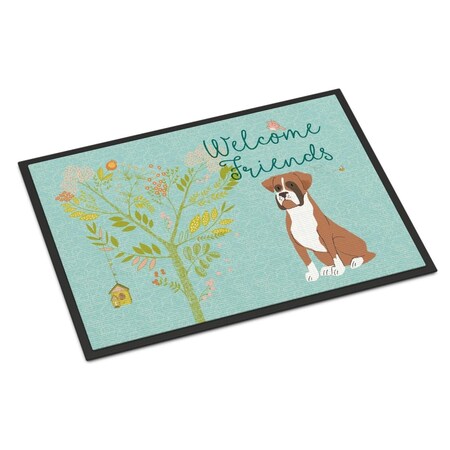 Carolines Treasures Welcome Friends Flashy Fawn Boxer Indoor or Outdoor Mat, 18 x 27 in. BB7582MAT